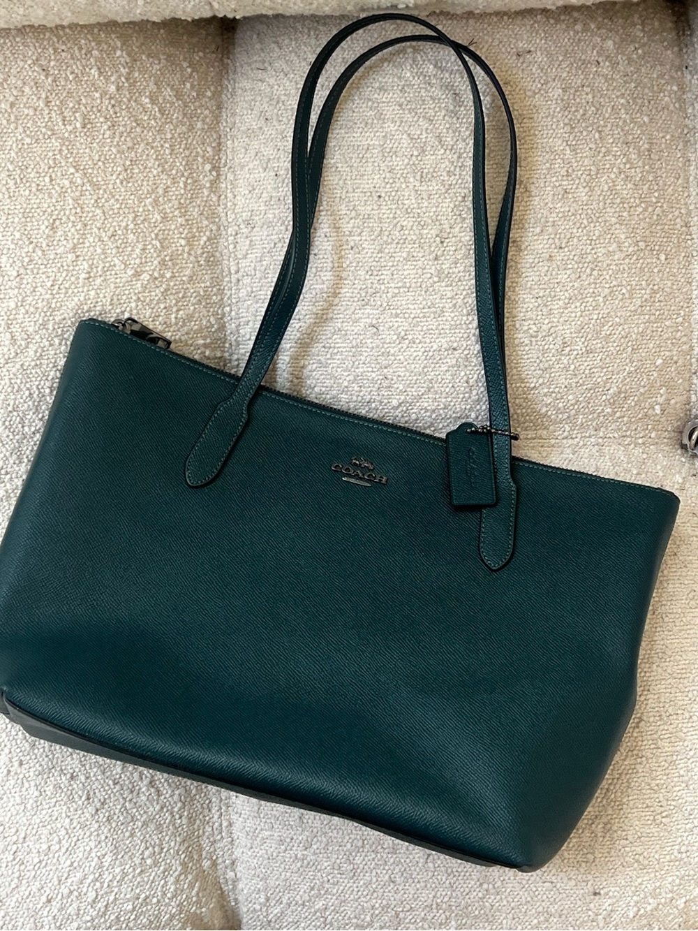 Coach Pebbled Leather Tote in Deep Green